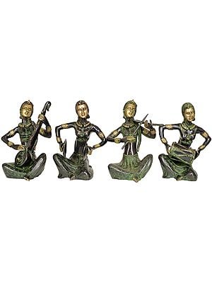 10" Set of Four Musician Ladies In Brass | Handmade | Made In India