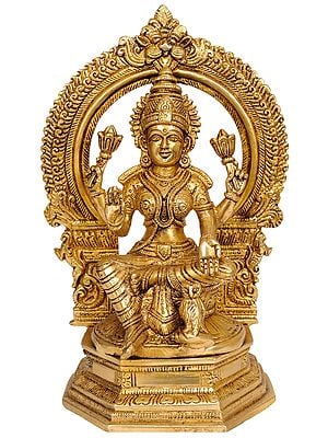 9" Goddess Lakshmi with Owl In Brass | Handmade | Made In India