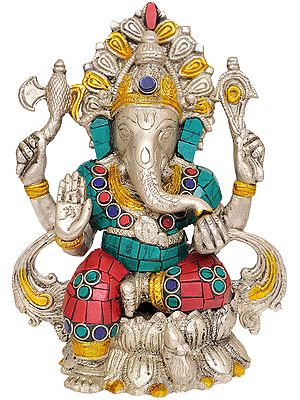 6" Lord Ganesha seated on Lotus In Brass | Handmade | Made In India