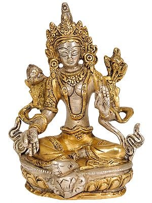 5" Green Tara Brass Statue | Handmade Buddhist Deity Idol | Made in India