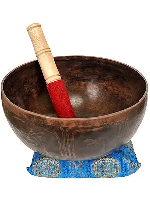 Tibetan Buddhist Singing Bowl with the Image of Auspicious Symbol and Mantras