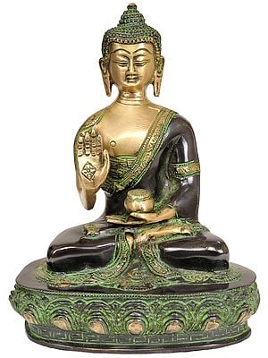 9" Blessing Buddha Brass Sculpture | Handmade | Made in India