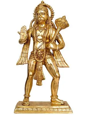 24" Lord Hanuman in Ashirvaad Mudra In Brass | Handmade | Made In India