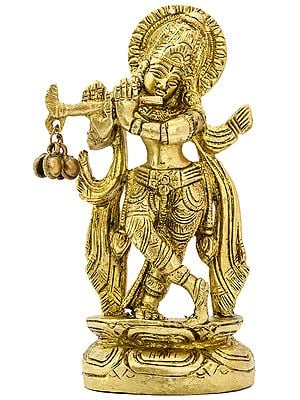 4" Krishna Small Statue in Brass | Handmade | Made in India