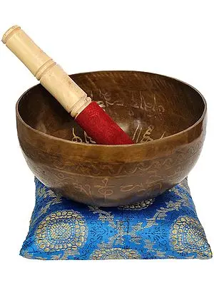 7" Tibetan Buddhist Singing Bowl with the Image of Buddha in the Bhumisparsha Mudra | Handmade |