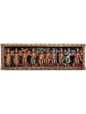 Dashavatara Panel of Bhagawana Vishnu (From the Left - Matshya, Kurma, Varaha, Narasimha, Vaman, Parashurama, Rama, Balarama, Krishna and Kalki)