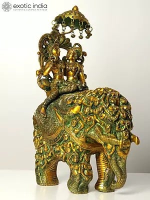 23" Radha and Krishna Riding on Elephant | Handmade Brass Statue | Made in India