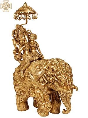 23" Radha and Krishna Riding on Elephant Made of Lady Figures In Brass | Handmade | Made In India