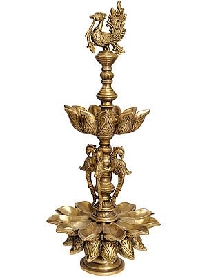 Peacock (Mayura) Lamp with Lotus Petal Diyas