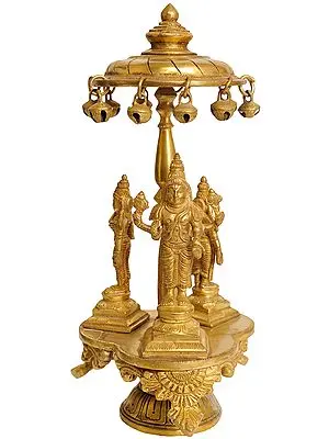 Vishnu with Shridevi and Bhudevi with Revolving Parasol