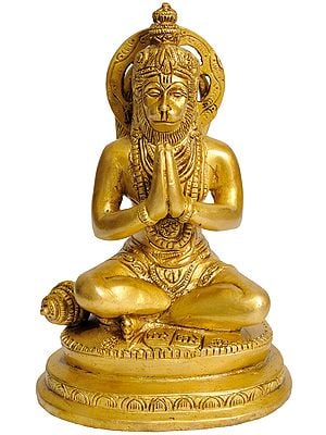 Exotic India Lord Hanuman in Prayer Brass Statue Color Silver Color