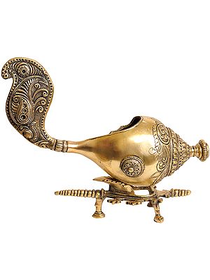 13" Stylized Conch on Stand In Brass | Handmade | Made In India