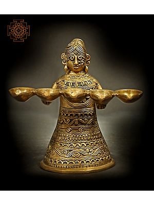 5" Tribal Lamp Lady In Brass | Handmade | Made In India