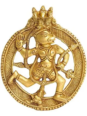5" Lord Hanuman Under Serpent Hanging Plate In Brass | Handmade | Made In India