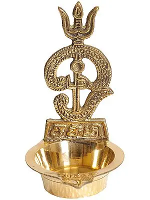 4" Tamil Om Lamp with Trident (with Shaivite) In Brass | Handmade | Made In India