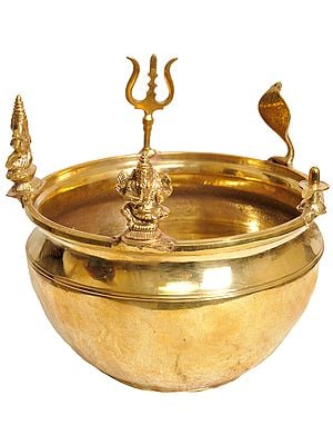 7" Ritual Bowl with Shaivite Figures in Brass | Handmade | Made in India