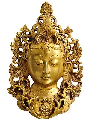 12" Tibetan Buddhist Goddess Tara Mask (Wall Hanging) In Brass | Handmade | Made In India