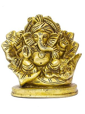 3" Lord Ganesha Seated on A Flower Couch In Brass | Handmade | Made In India