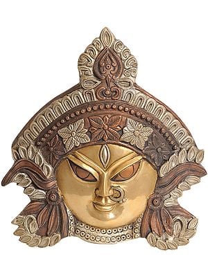 11" Face of Goddess Durga Wall Hanging Statue | Handmade Brass Idol | Made in India