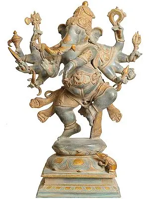 26" Large Size Ashtabhuja-dhari Yuddha Ganesha (Ganesha the Spiritual Warrior) In Brass | Handmade | Made In India