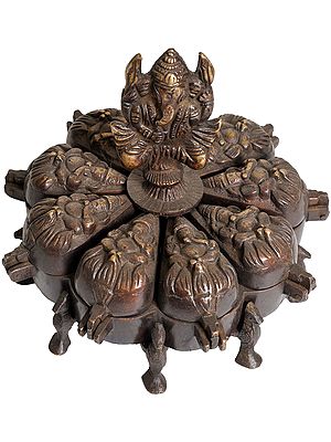 5" Sri Ganesh Ritual Box with Lids In Brass | Handmade | Made In India