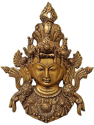 10" (Tibetan Buddhist Deity) Goddess Tara Wall Hanging Mask In Brass | Handmade | Made In India