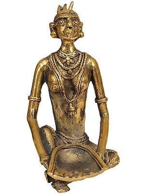 6" Tribal Lady with Winnow In Brass | Handmade | Made In India