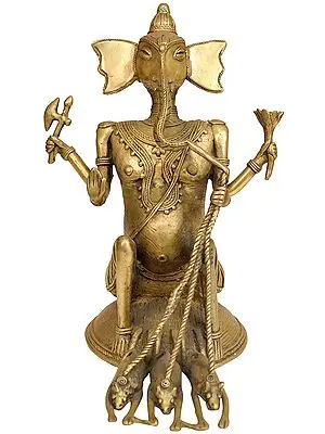 Tribal Ganesha Riding a Mouse Chariot