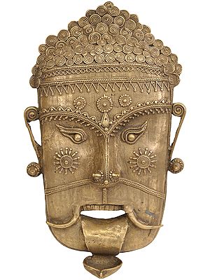 Wrathful Tribal Mask with Diya on Tongue (Wall Hanging)