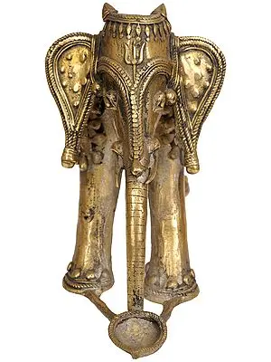 Tribal Elephant with Diya and Trident Mark on Forehead