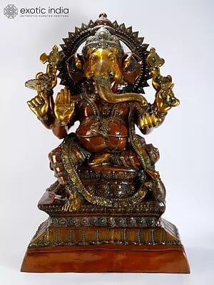 43" Large Size Lalitasana Ganesha in Ashirvad Mudra| Brass Statue | Handmade | Made In India