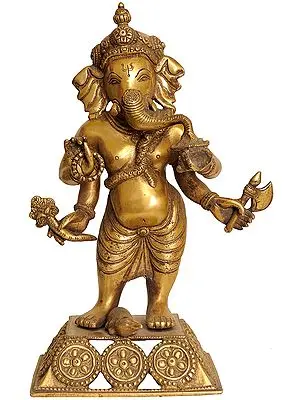 12" Standing Ganesha In Brass | Handmade | Made In India