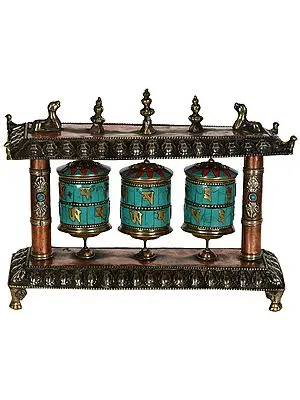 Tibetan Buddhist Triple Prayer Wheels from Nepal