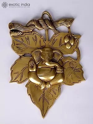10" Tree Branch Ganesha Wall Hanging Idol in Brass | Handmade | Made in India