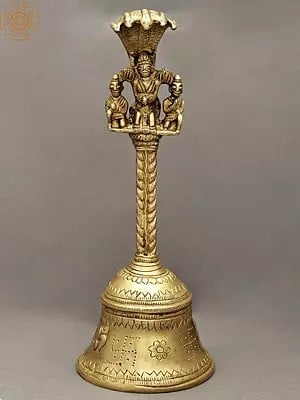 11" Garuda And Serpent Handmade Handheld Bell In Brass