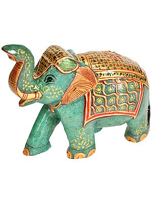 Elephant with Upraised Trunk - Auspicious For Vastu (Carved in Jade Gemstone)