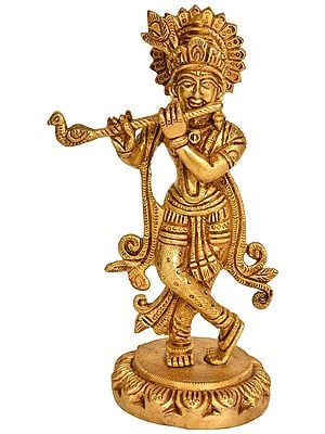6" Fluting Krishna In Brass | Handmade | Made In India
