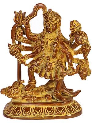 6" Goddess Kali in Golden and Brown Hues | Handmade Brass Statue