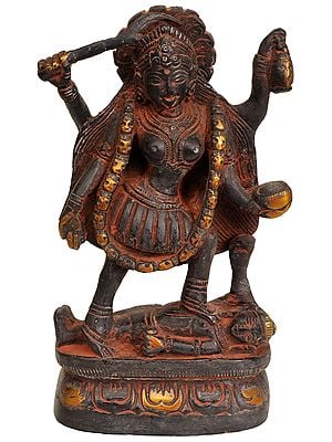 6" Goddess Kali Statue In Brass | Handmade | Made In India