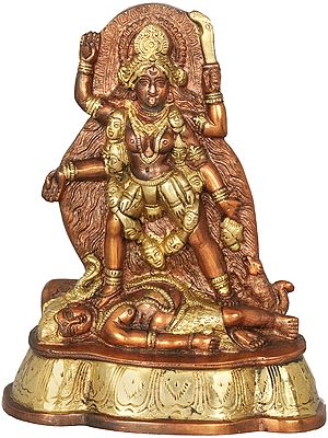 7" Monotone Kali of Powerful Stance | Handmade Brass Statue | Made in India