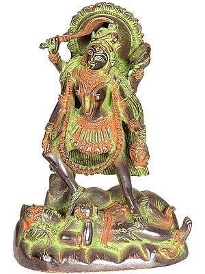 7" Chaturbhujadhari Devi Kali Wields The Mace In Brass | Handmade | Made In India