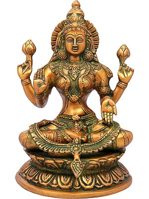 9" Goddess Lakshmi Brass Sculpture | Handmade | Made in India