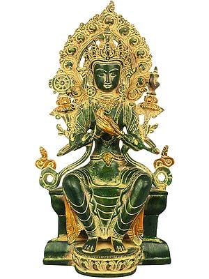 11" Tibetan Buddhist Maitreya Buddha - The Only Deity Seated with His Legs Down In Brass | Handmade | Made In India