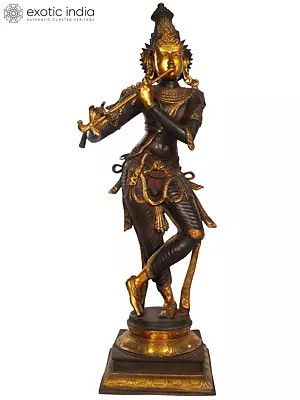 34" Large Size Lord Krishna Brass Statue Playing Flute | Handmade | Made in India