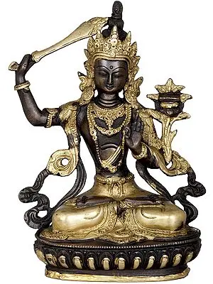 8" Tibetan Buddhist Deity, The Unyielding Manjushri In Brass | Handmade | Made In India