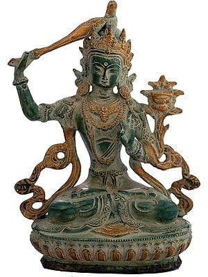 8" Unyielding Manjushri Brass Statue | Tibetan Buddhist Deity Idol