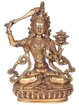 8" Unyielding Manjushri Brass Statue | Tibetan Buddhist Deity Idol