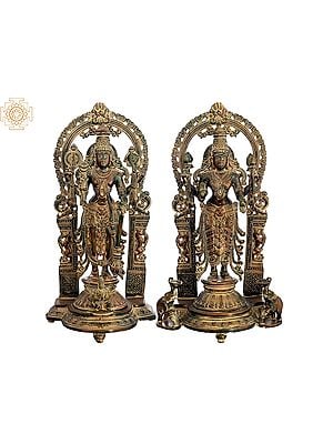Vishnu-Lakshmi Brass Statue with Prabhavali