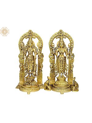 Vishnu-Lakshmi Brass Statue with Prabhavali