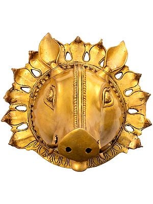 9" Lord Varaha Mask Glimmering With Life In Brass